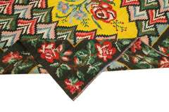 Moldovian Floral Siyah Çiçekli Pamuk Yün Keçi Tüyü El Dokuma Halısı 208x282 Agacan