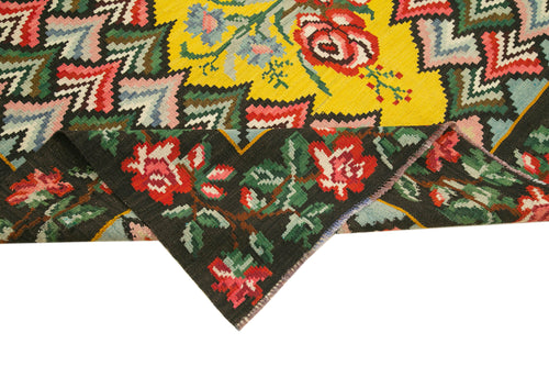 Moldovian Floral Siyah Çiçekli Pamuk Yün Keçi Tüyü El Dokuma Halısı 208x282 Agacan