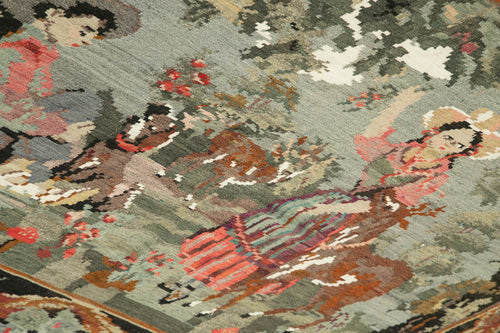 Moldovian Floral Siyah Çiçekli Pamuk Yün Keçi Tüyü El Dokuma Halısı 196x214 Agacan