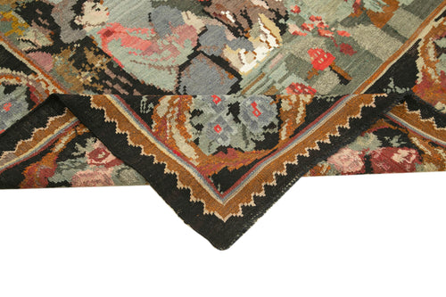 Moldovian Floral Siyah Çiçekli Pamuk Yün Keçi Tüyü El Dokuma Halısı 196x214 Agacan