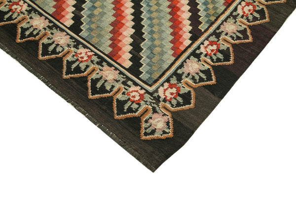 Moldovian Floral Kahverengi Çiçekli Pamuk Yün Keçi Tüyü El Dokuma Halısı 163x216 Agacan