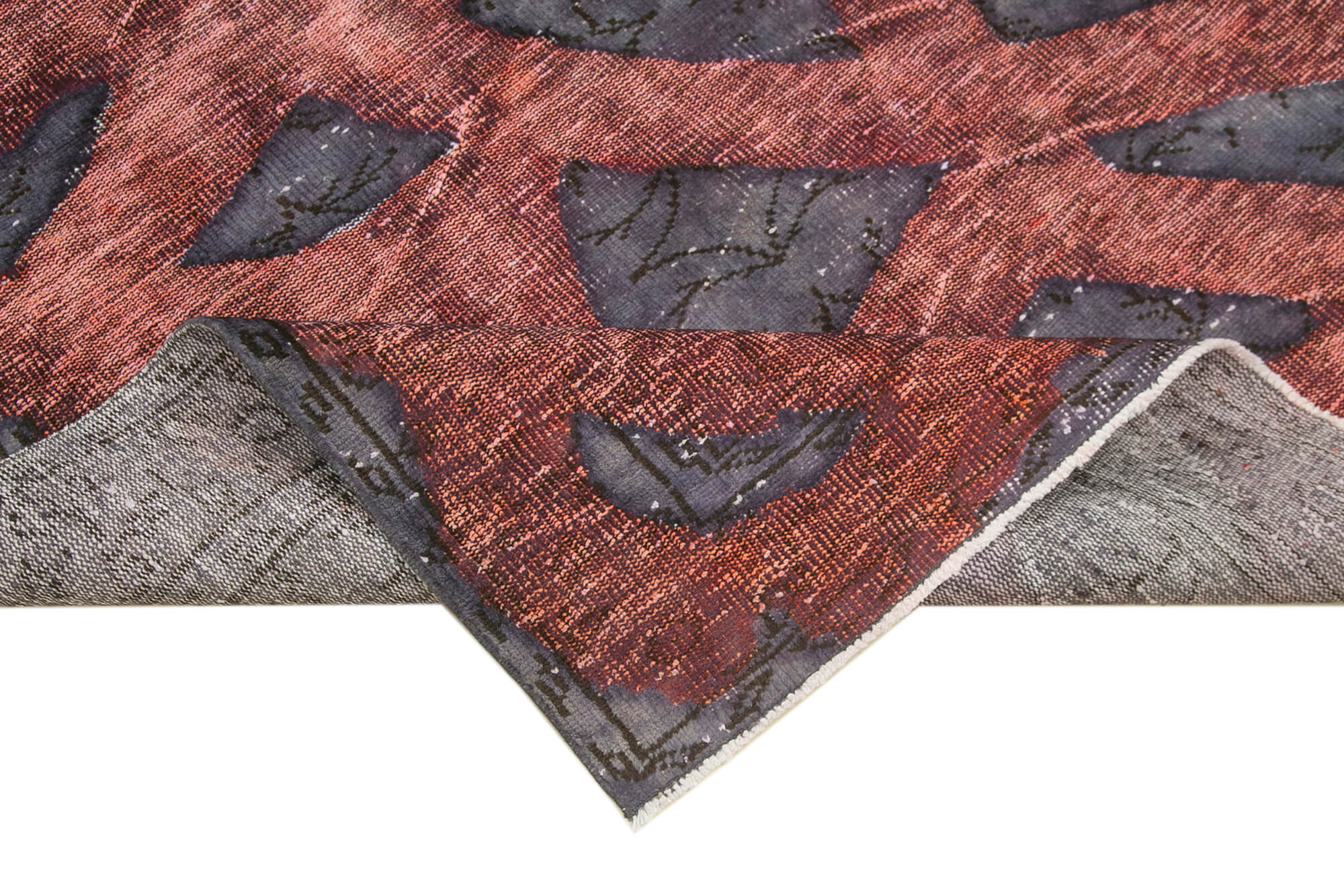 Oyma Vintage Mor Eskitme Pamuk Yün El Dokuma Halısı 157x264 Agacan