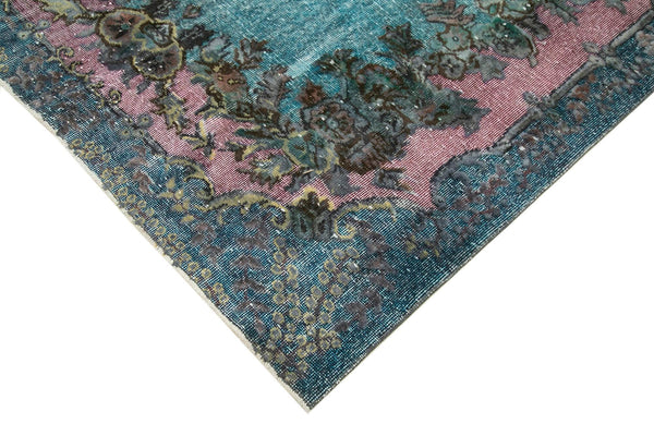 Oyma Vintage Mavi Eskitme Pamuk Yün El Dokuma Halısı 170x272 Agacan
