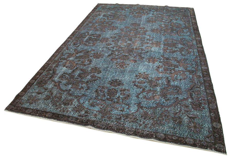 Oyma Vintage Mavi Eskitme Pamuk Yün El Dokuma Halısı 195x328 Agacan