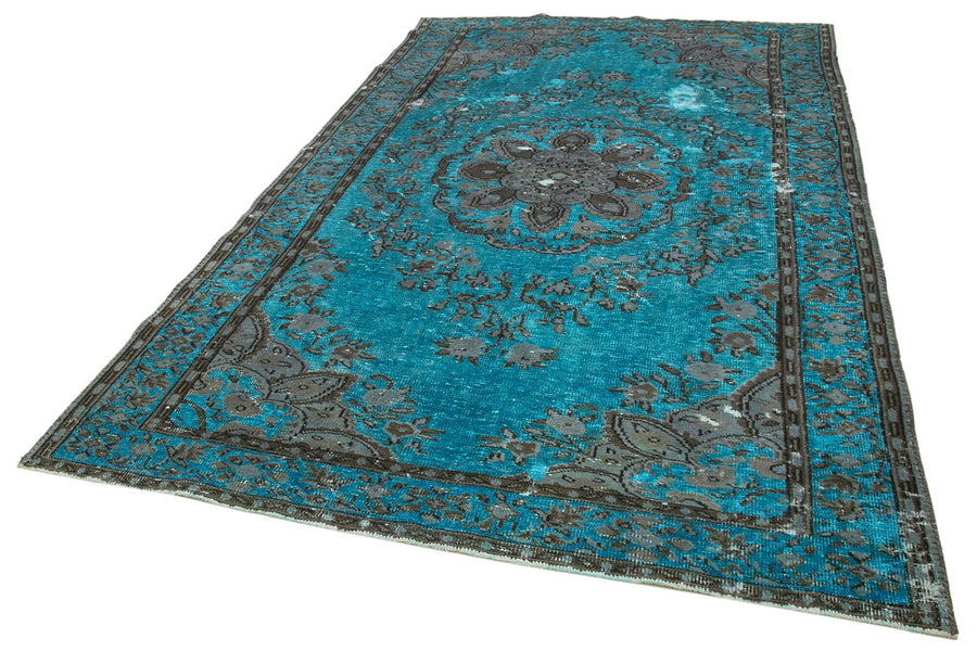 Oyma Vintage Turkuaz Eskitme Pamuk Yün El Dokuma Halısı 195x322 Agacan