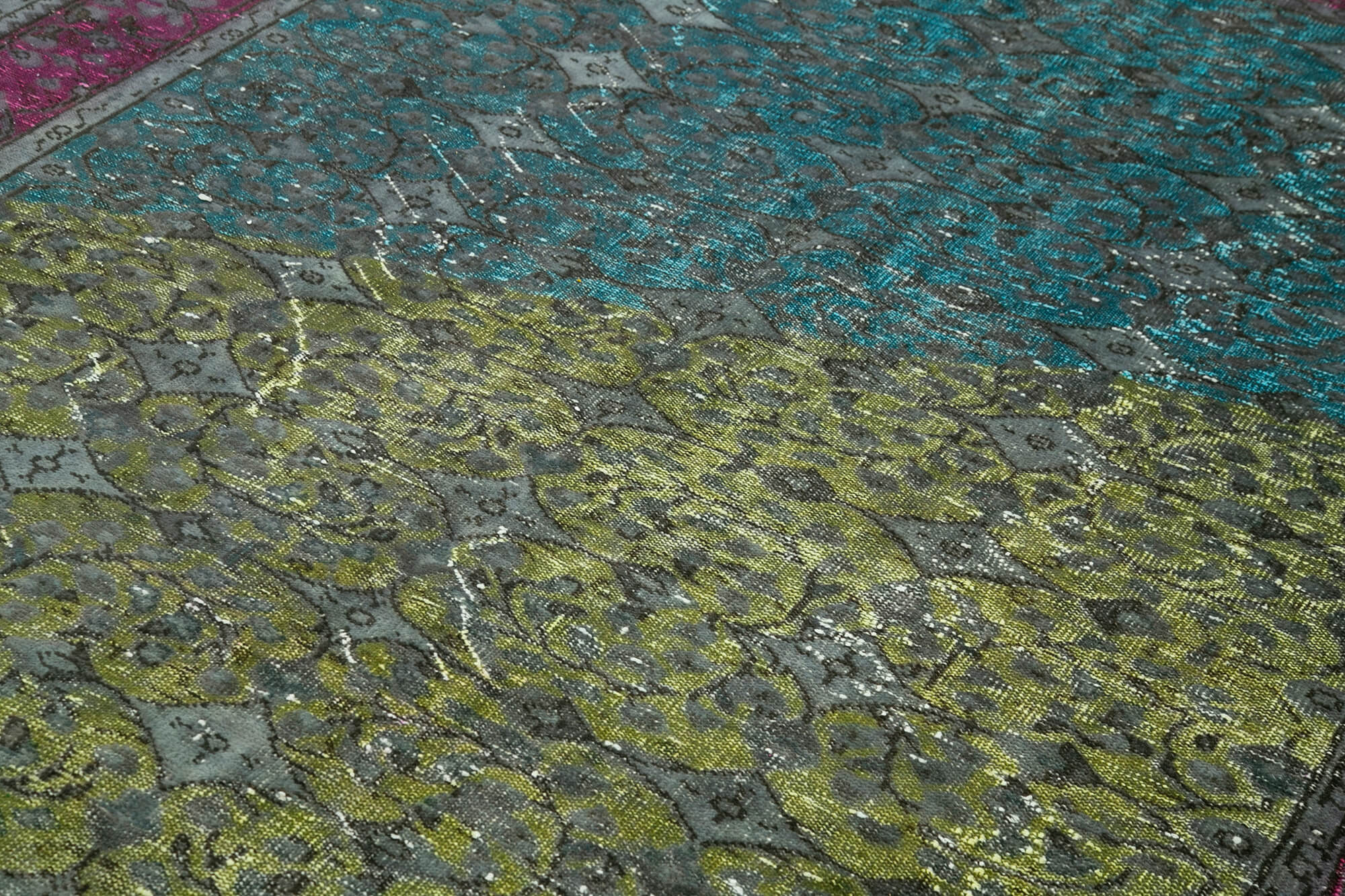 Oyma Vintage Fuşya Eskitme Pamuk Yün El Dokuma Halısı 205x303 Agacan