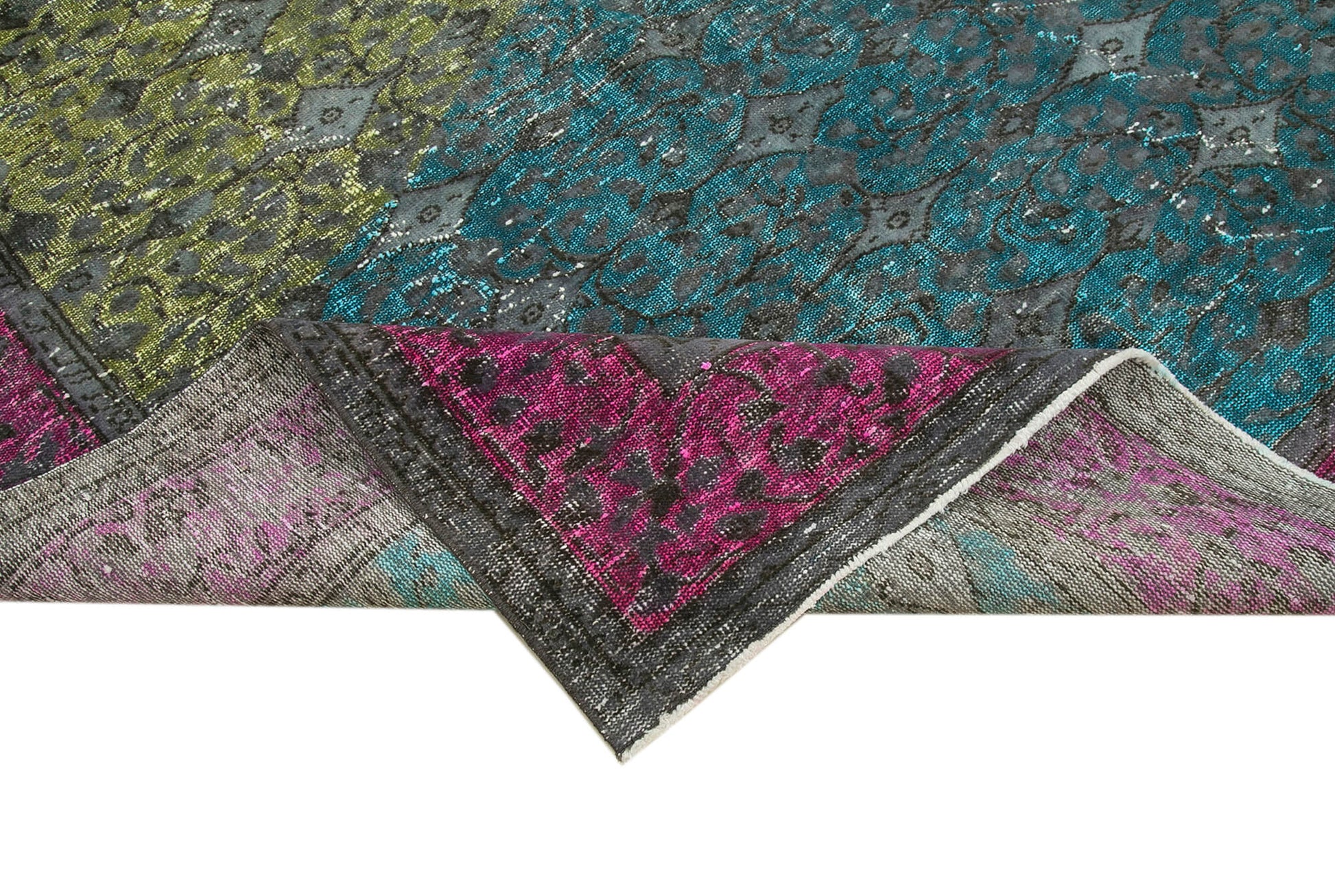 Oyma Vintage Fuşya Eskitme Pamuk Yün El Dokuma Halısı 205x303 Agacan