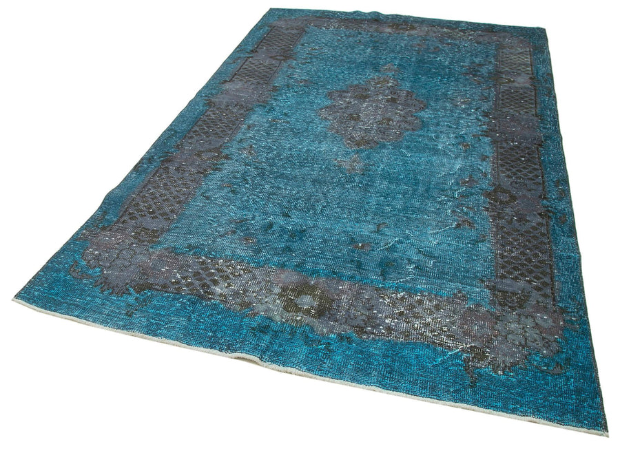 Oyma Vintage Mavi Eskitme Pamuk Yün El Dokuma Halısı 183x300 Agacan