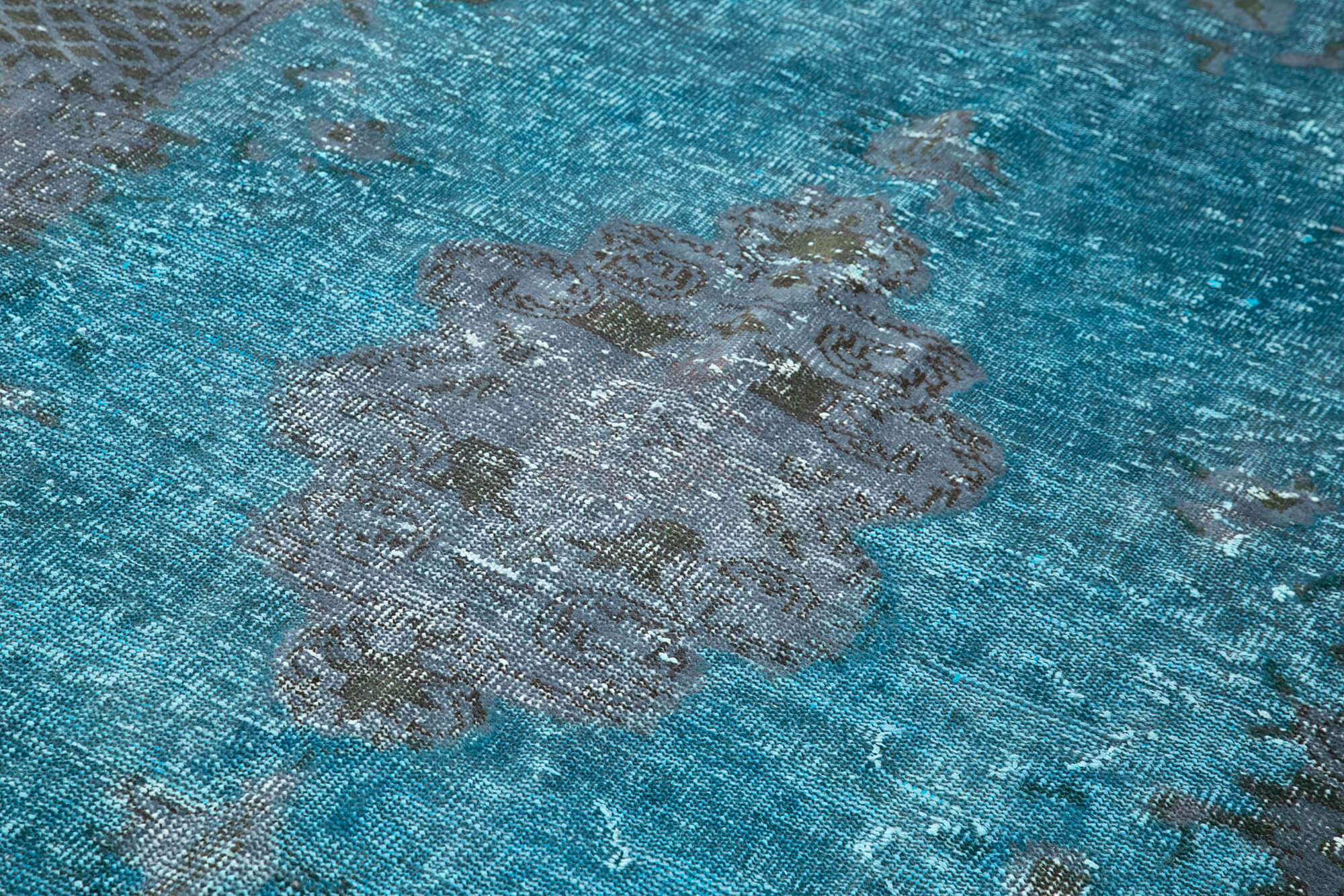 Oyma Vintage Mavi Eskitme Pamuk Yün El Dokuma Halısı 183x300 Agacan