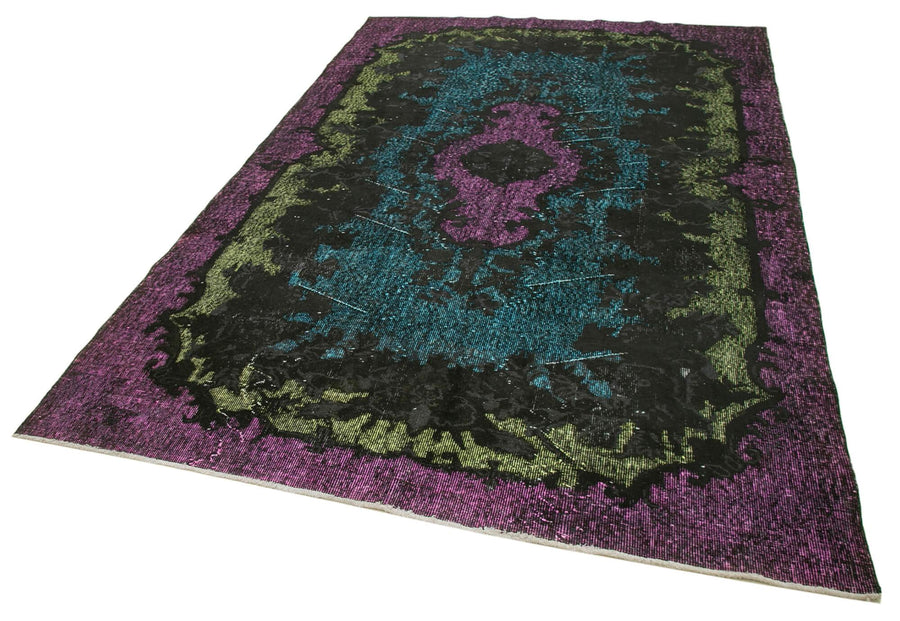 Oyma Vintage Mor Eskitme Pamuk Yün El Dokuma Halısı 188x295 Agacan