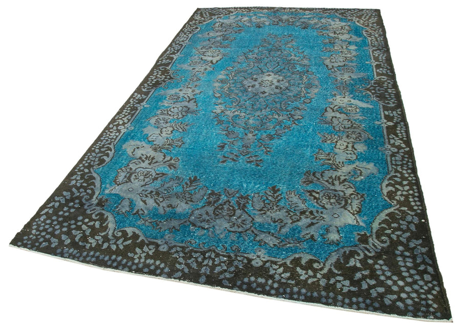 Oyma Vintage Mavi Eskitme Pamuk Yün El Dokuma Halısı 177x321 Agacan