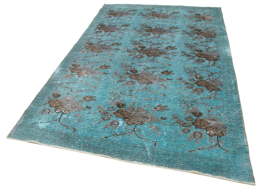 Oyma Vintage Turkuaz Eskitme Pamuk Yün El Dokuma Halısı 166x264 Agacan