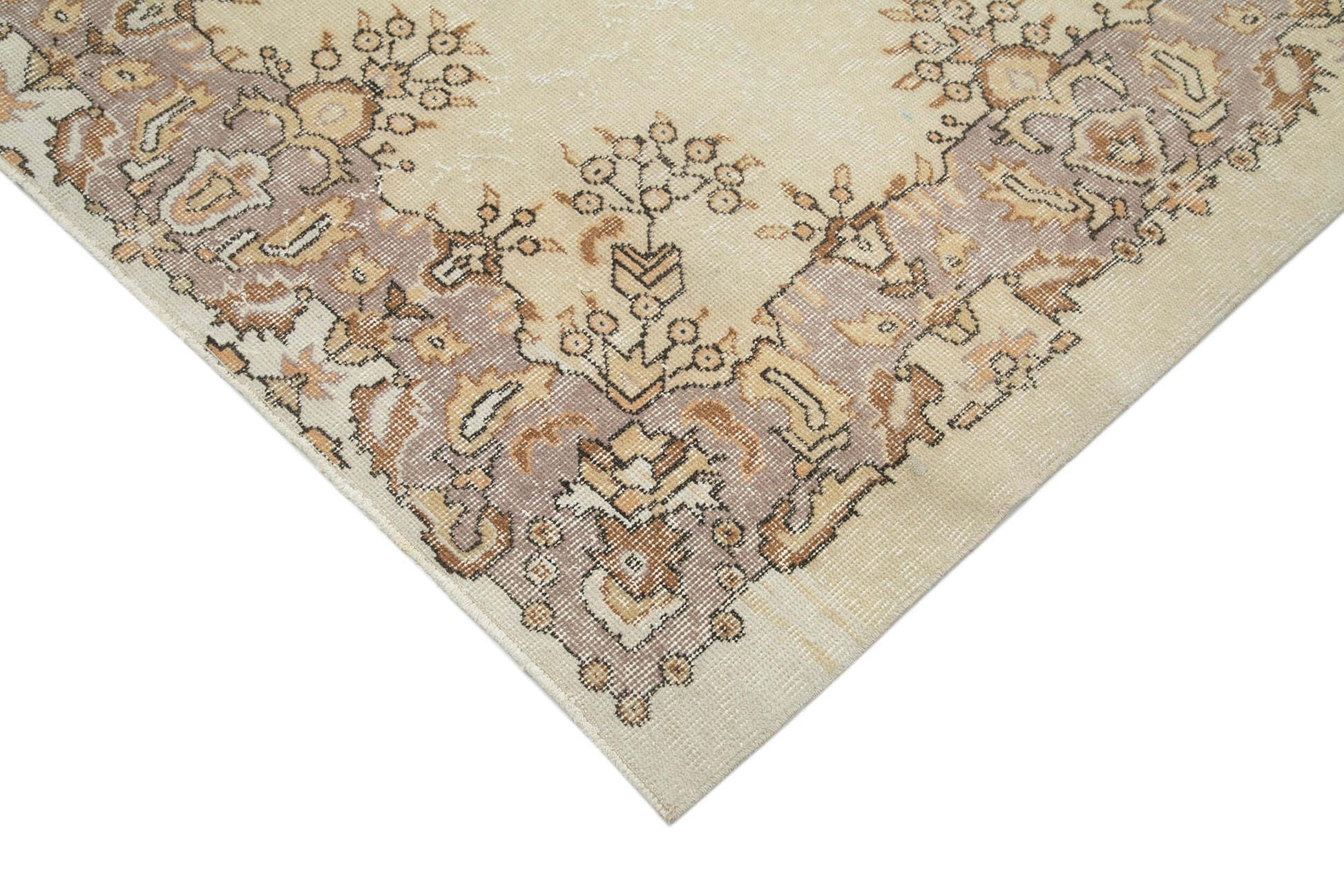 Vintage Bej Eskitme Pamuk Yün El Dokuma Halısı 184x295 Agacan