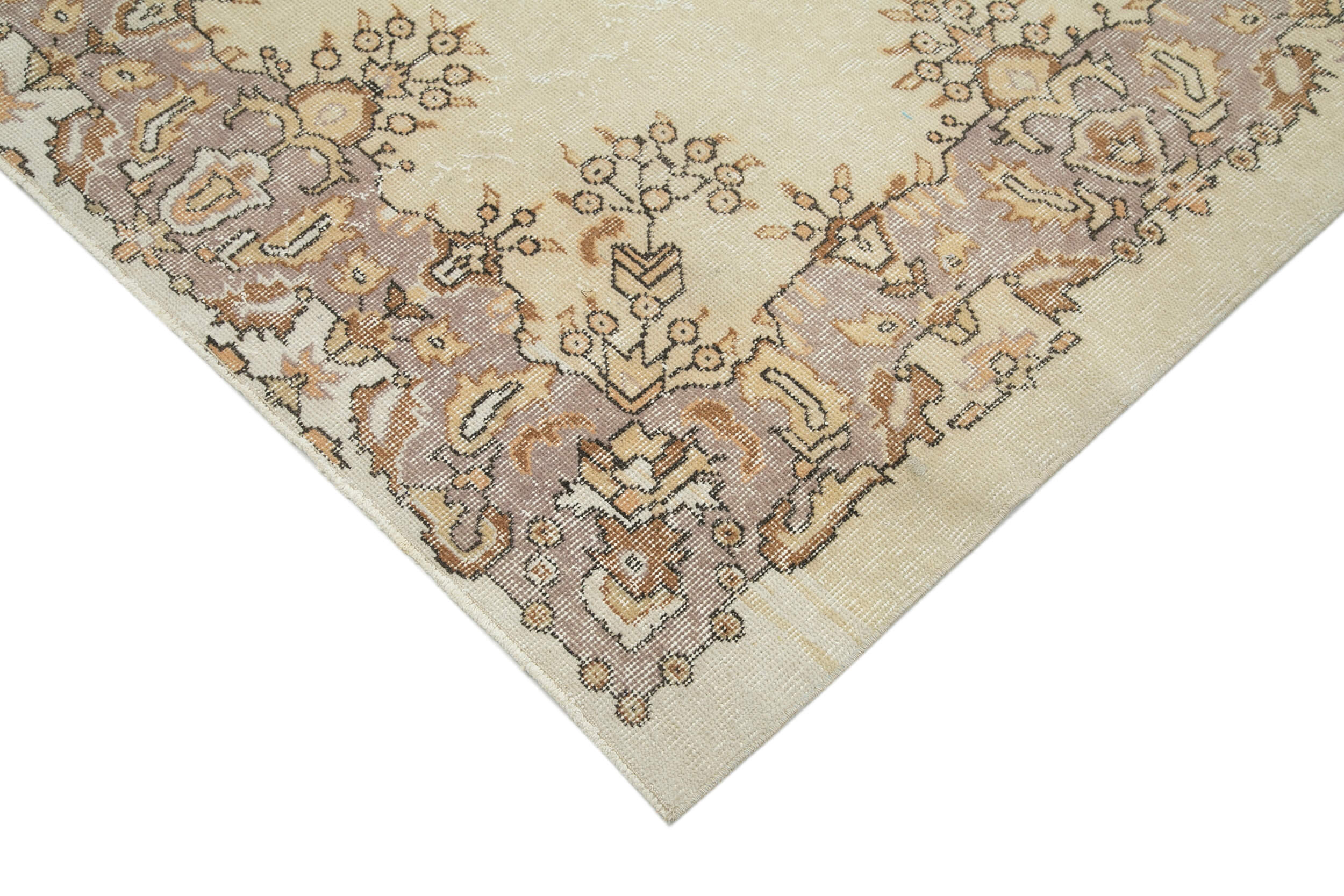 Vintage Bej Eskitme Pamuk Yün El Dokuma Halısı 184x295 Agacan