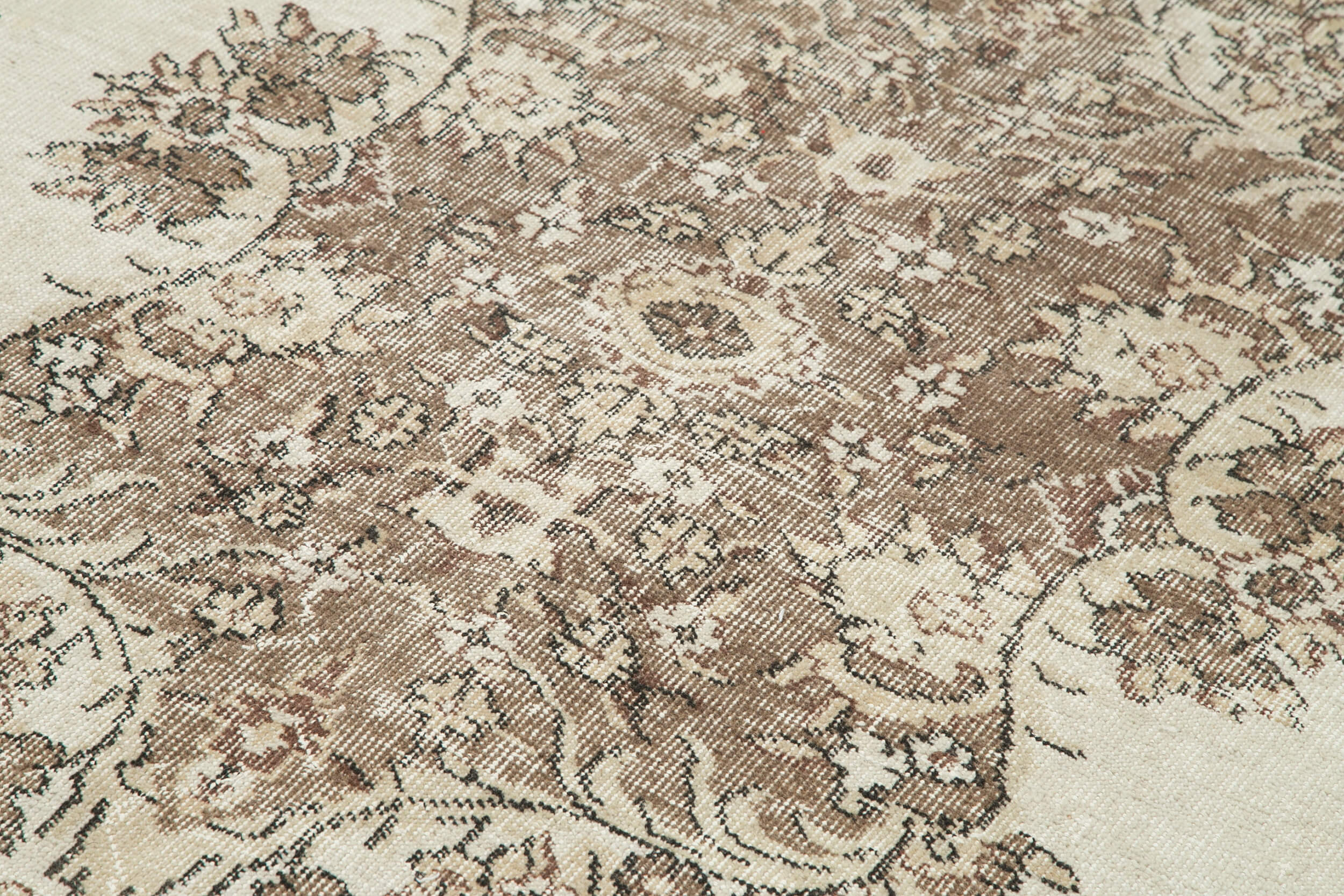 Vintage Bej Eskitme Pamuk Yün El Dokuma Halısı 196x295 Agacan