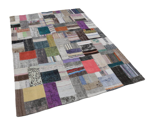 Kırk Yama Gri Patchwork Pamuk Yün El Dokuma Halısı 169x241 Agacan