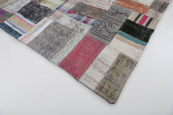Kırk Yama Gri Patchwork Pamuk Yün El Dokuma Halısı 169x241 Agacan