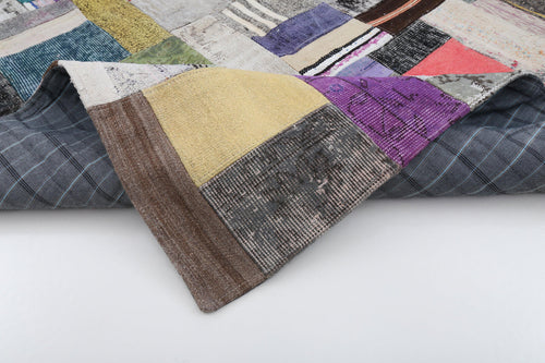 Kırk Yama Gri Patchwork Pamuk Yün El Dokuma Halısı 169x241 Agacan