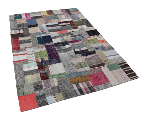 Kırk Yama Gri Patchwork Pamuk Yün El Dokuma Halısı 170x241 Agacan