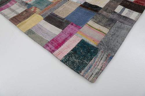 Kırk Yama Gri Patchwork Pamuk Yün El Dokuma Halısı 170x241 Agacan