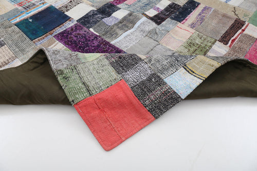 Kırk Yama Gri Patchwork Pamuk Yün El Dokuma Halısı 170x241 Agacan