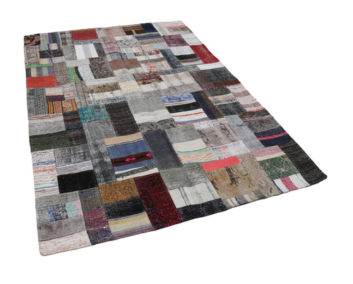 Kırk Yama Gri Patchwork Pamuk Yün El Dokuma Halısı 170x241 Agacan