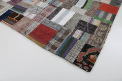 Kırk Yama Gri Patchwork Pamuk Yün El Dokuma Halısı 170x241 Agacan