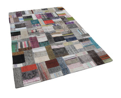 Kırk Yama Gri Patchwork Pamuk Yün El Dokuma Halısı 169x239 Agacan