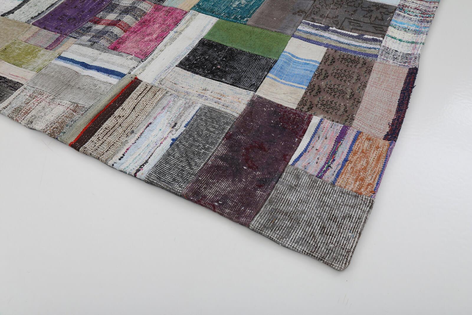 Kırk Yama Gri Patchwork Pamuk Yün El Dokuma Halısı 169x239 Agacan