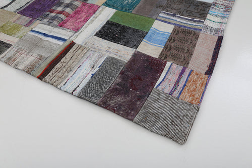 Kırk Yama Gri Patchwork Pamuk Yün El Dokuma Halısı 169x239 Agacan