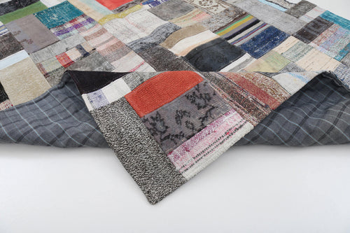 Kırk Yama Gri Patchwork Pamuk Yün El Dokuma Halısı 169x239 Agacan