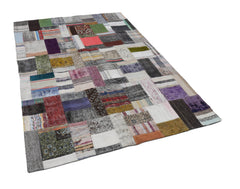Kırk Yama Gri Patchwork Pamuk Yün El Dokuma Halısı 170x241 Agacan