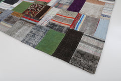 Kırk Yama Gri Patchwork Pamuk Yün El Dokuma Halısı 170x241 Agacan