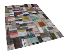 Kırk Yama Gri Patchwork Pamuk Yün El Dokuma Halısı 170x240 Agacan
