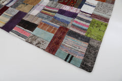 Kırk Yama Gri Patchwork Pamuk Yün El Dokuma Halısı 170x240 Agacan