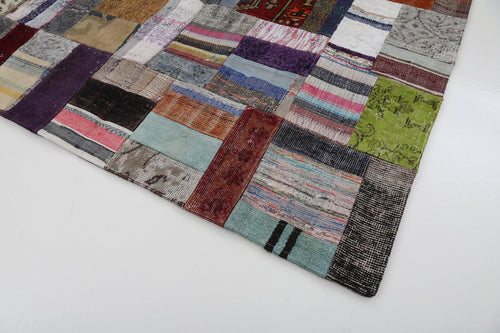Kırk Yama Gri Patchwork Pamuk Yün El Dokuma Halısı 170x240 Agacan
