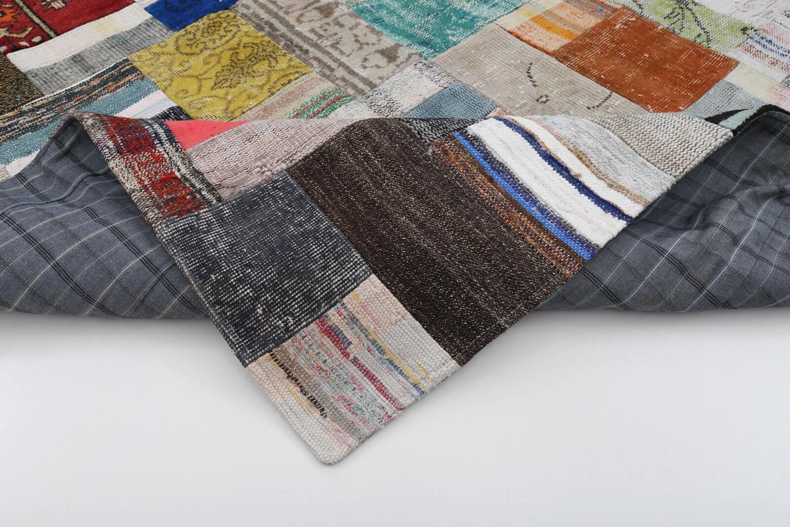Kırk Yama Gri Patchwork Pamuk Yün El Dokuma Halısı 170x240 Agacan