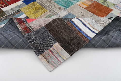 Kırk Yama Gri Patchwork Pamuk Yün El Dokuma Halısı 170x240 Agacan