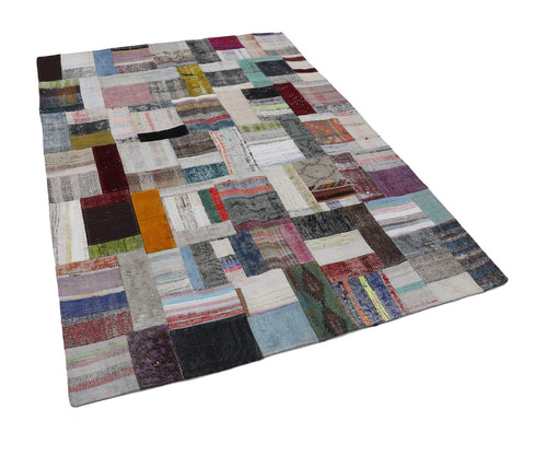 Kırk Yama Gri Patchwork Pamuk Yün El Dokuma Halısı 173x238 Agacan