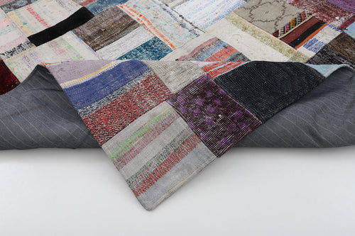 Kırk Yama Gri Patchwork Pamuk Yün El Dokuma Halısı 173x238 Agacan