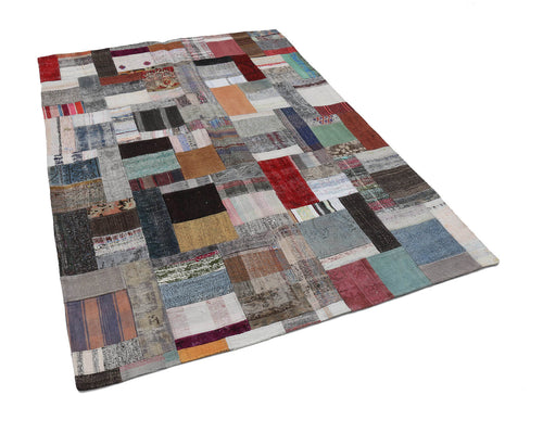 Kırk Yama Gri Patchwork Pamuk Yün El Dokuma Halısı 171x240 Agacan