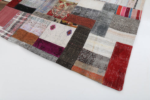 Kırk Yama Gri Patchwork Pamuk Yün El Dokuma Halısı 171x240 Agacan