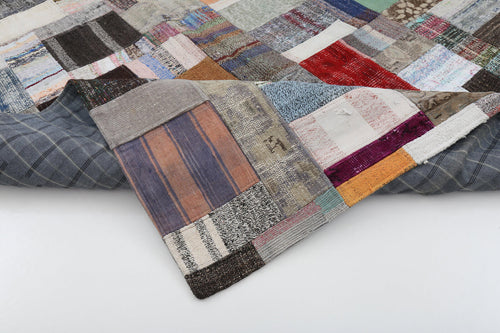 Kırk Yama Gri Patchwork Pamuk Yün El Dokuma Halısı 171x240 Agacan