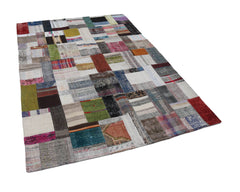 Kırk Yama Gri Patchwork Pamuk Yün El Dokuma Halısı 175x240 Agacan