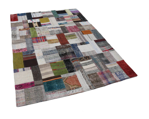 Kırk Yama Gri Patchwork Pamuk Yün El Dokuma Halısı 175x240 Agacan