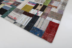 Kırk Yama Gri Patchwork Pamuk Yün El Dokuma Halısı 175x240 Agacan