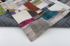 Kırk Yama Gri Patchwork Pamuk Yün El Dokuma Halısı 175x240 Agacan