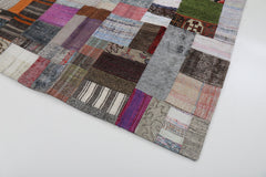 Kırk Yama Gri Patchwork Pamuk Yün El Dokuma Halısı 171x241 Agacan