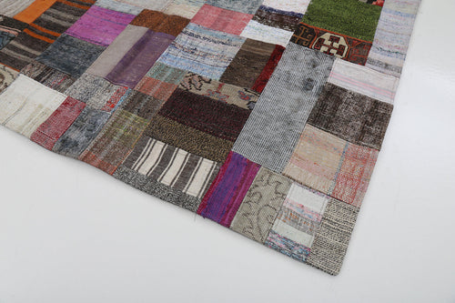 Kırk Yama Gri Patchwork Pamuk Yün El Dokuma Halısı 171x241 Agacan