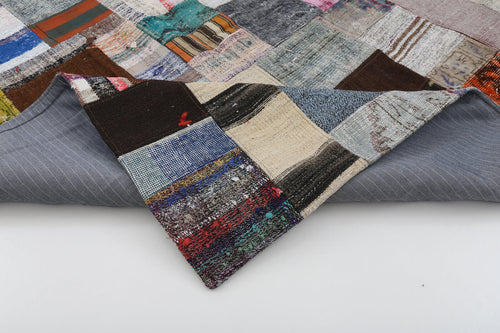 Kırk Yama Gri Patchwork Pamuk Yün El Dokuma Halısı 171x241 Agacan